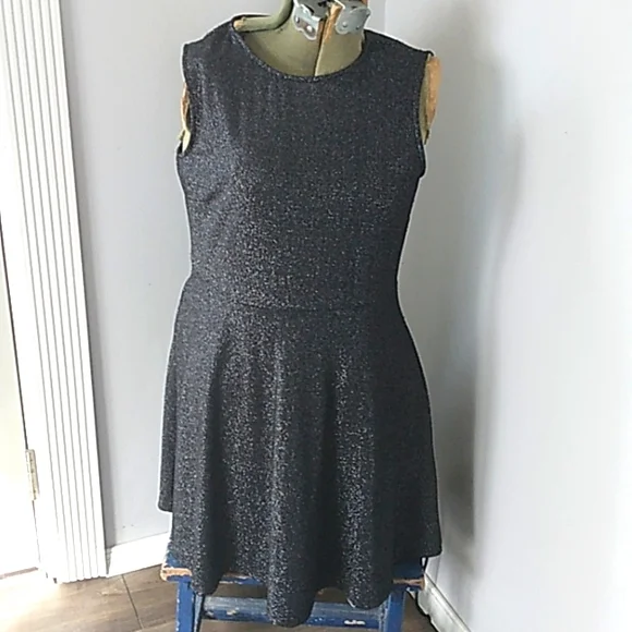 Dresses | Black Glitter Fit And Flare Dress Euro L | Poshmark